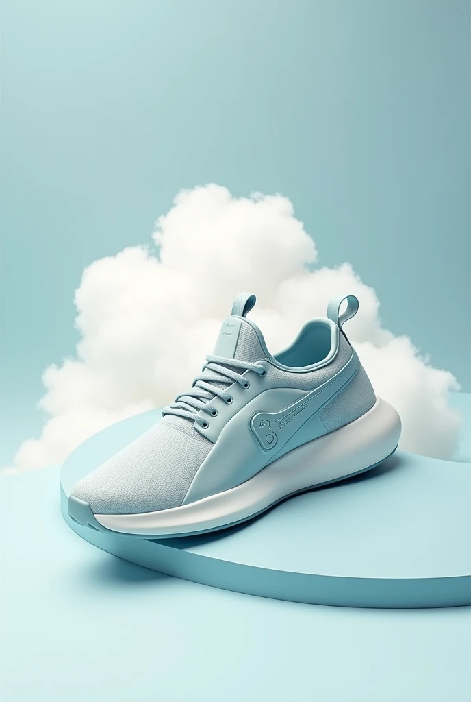 Create a sneaker where there is a cloud with the name "tuvem" small within the cloud as a brand