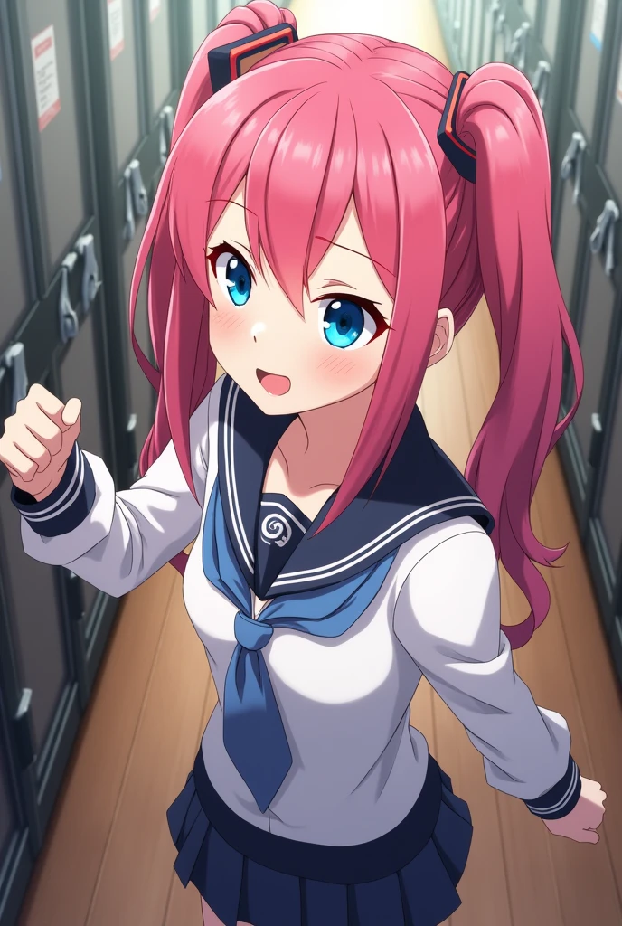 Junior high school girls quarrel,Girl with pink hair、blue eyes、Twin Drill