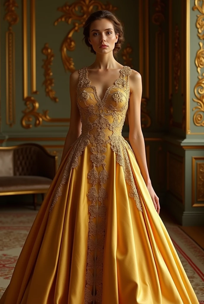 Create an elegant golden old money dress