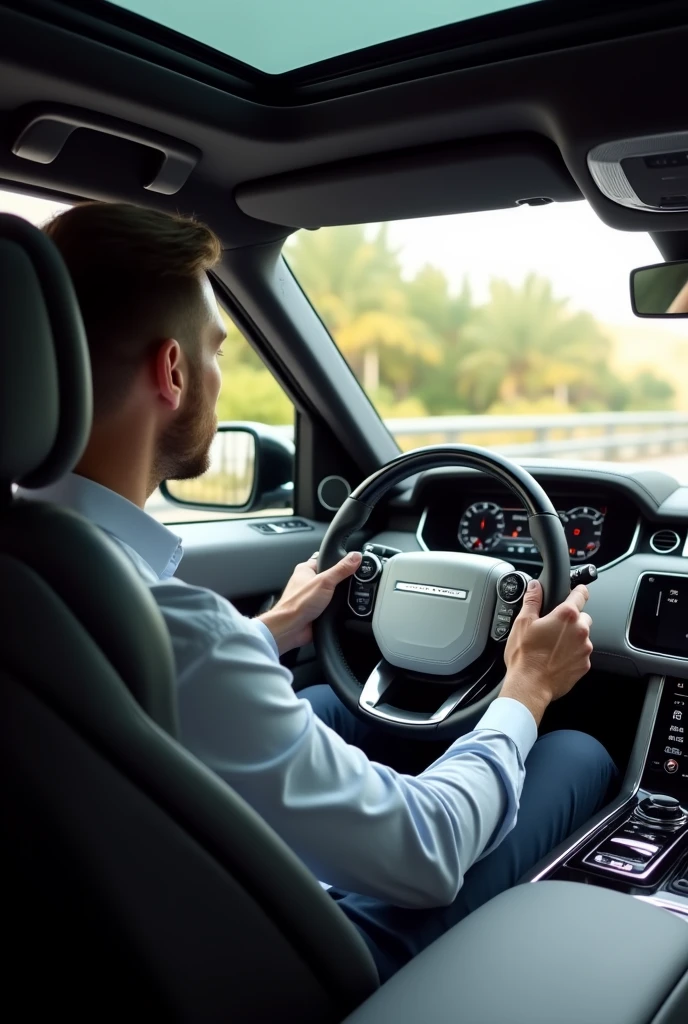A man driving range rover 2024 inner view