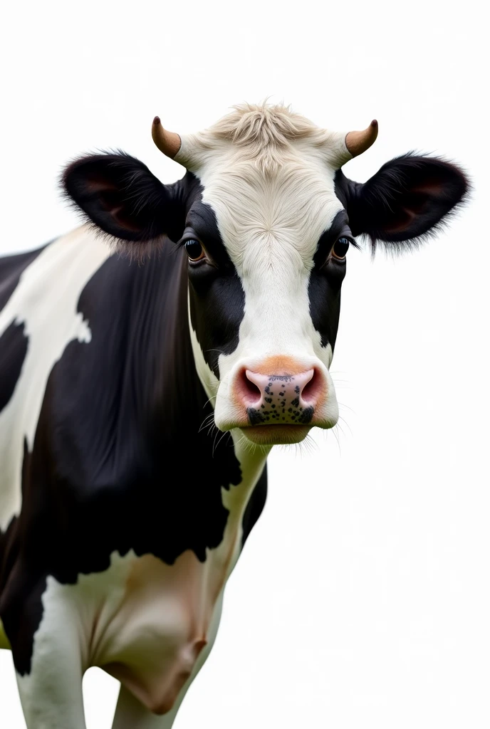 photo with the face of a Dutch cow, preta e branca, without scalloping and with transparent background, on the side of the image