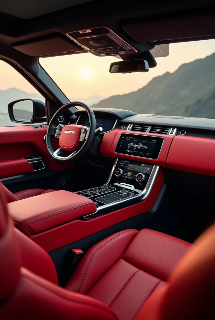 A red driving range rover 2024 inner view
