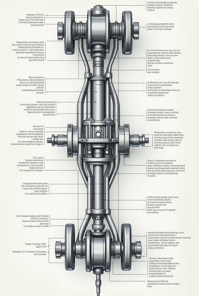Technical drawing of a rack on the steering system with all its components, indicates the most common fault of each of them