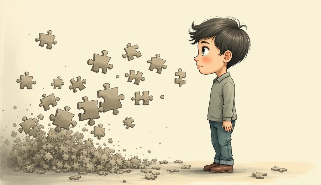 As more pieces fall into place, the puzzle turns into a beautiful picture, representing the transformation of someone's life, Illustration drawing stoicism
