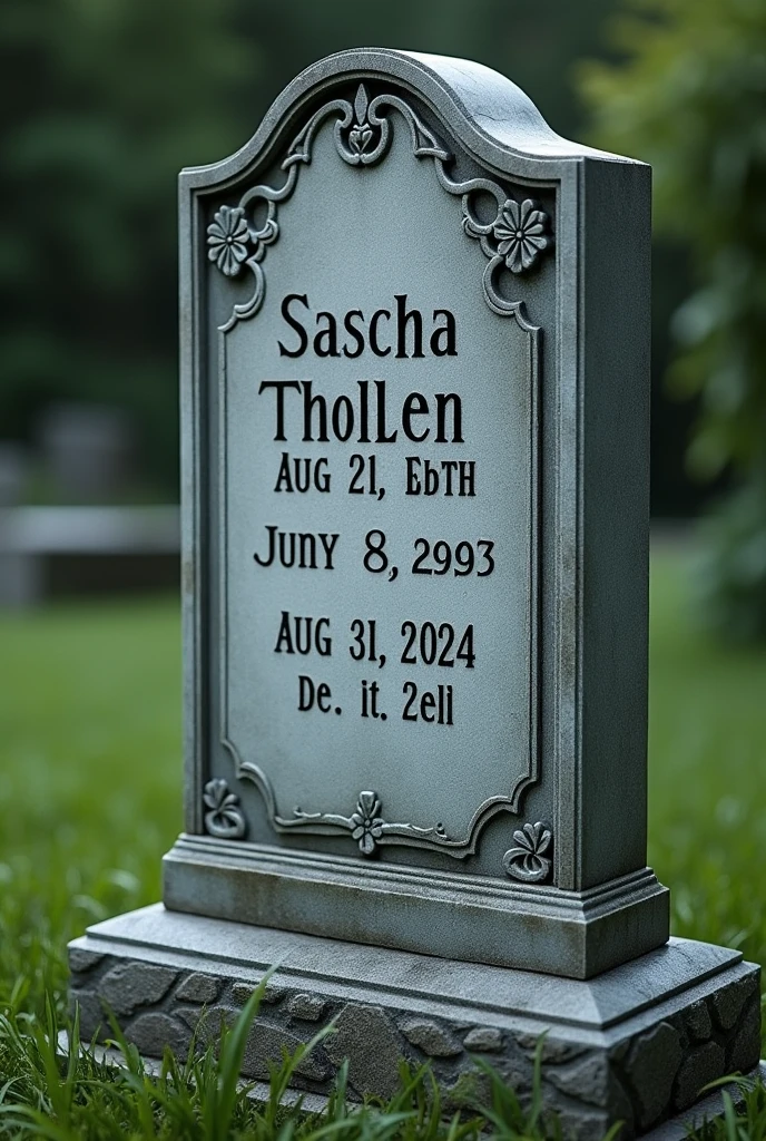 Gravestone with the inscription sascha tholen born 08.01.1993, died 31.08.2024
