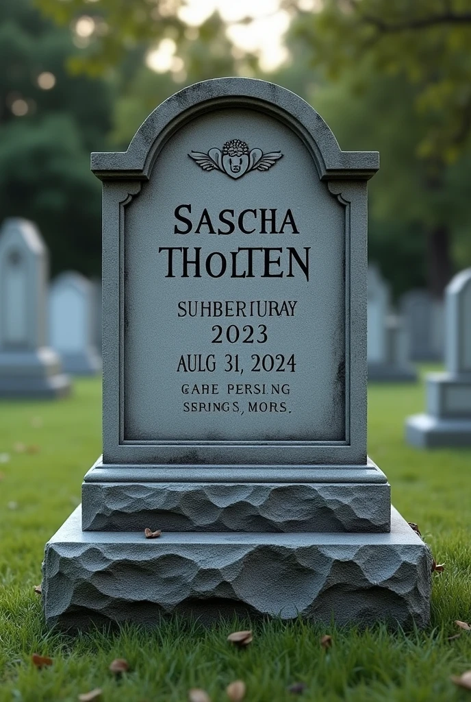 Gravestone with the inscription sascha tholen born on 08.01.1993 and died on 31.08.2024
