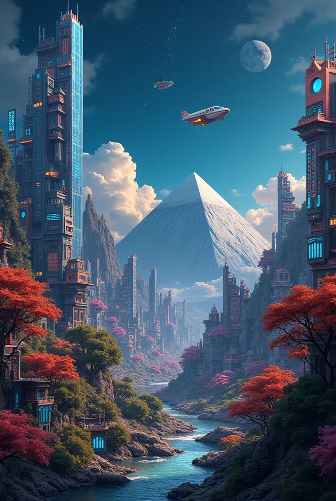 A landscape of Mexico/futuristic japan, at night