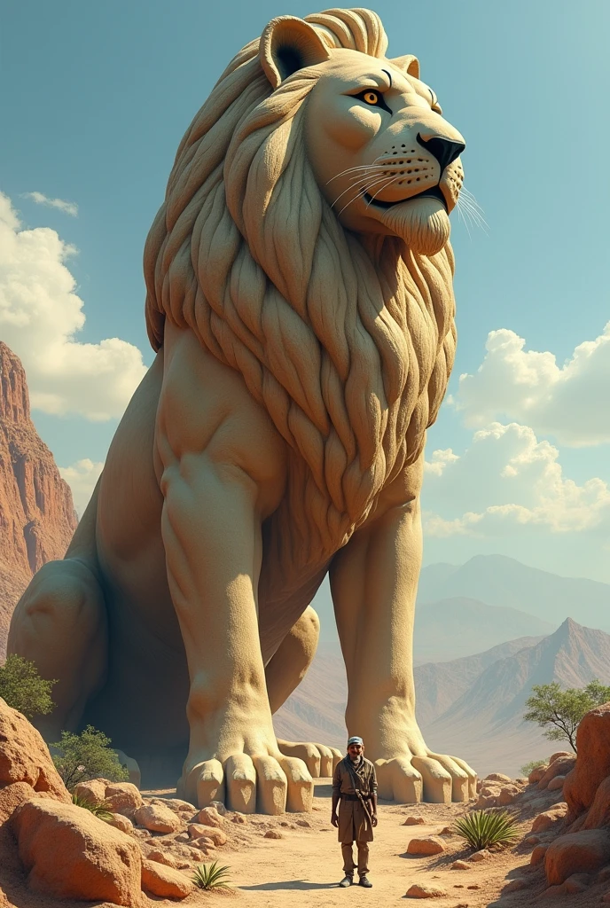 An Indian poor old laborer broke a mountain and built a huge statue of lion and people came to see it