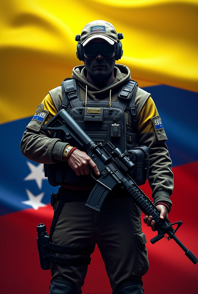 An image of a Call of Duty skin with the Venezuelan flag behind it