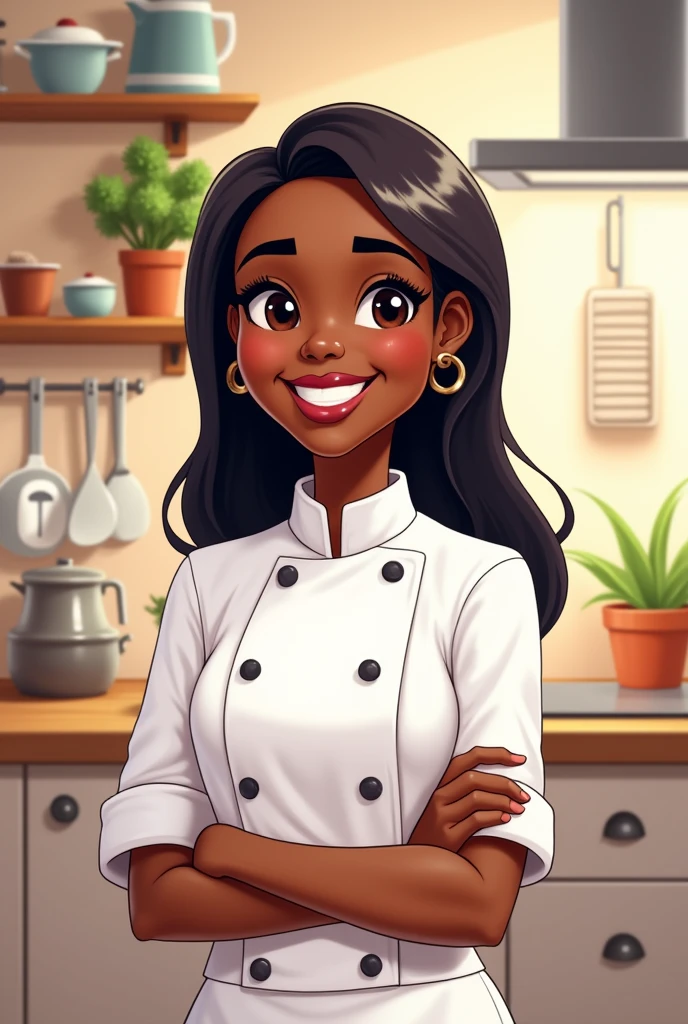 A black cook with straight hair in a cartoon