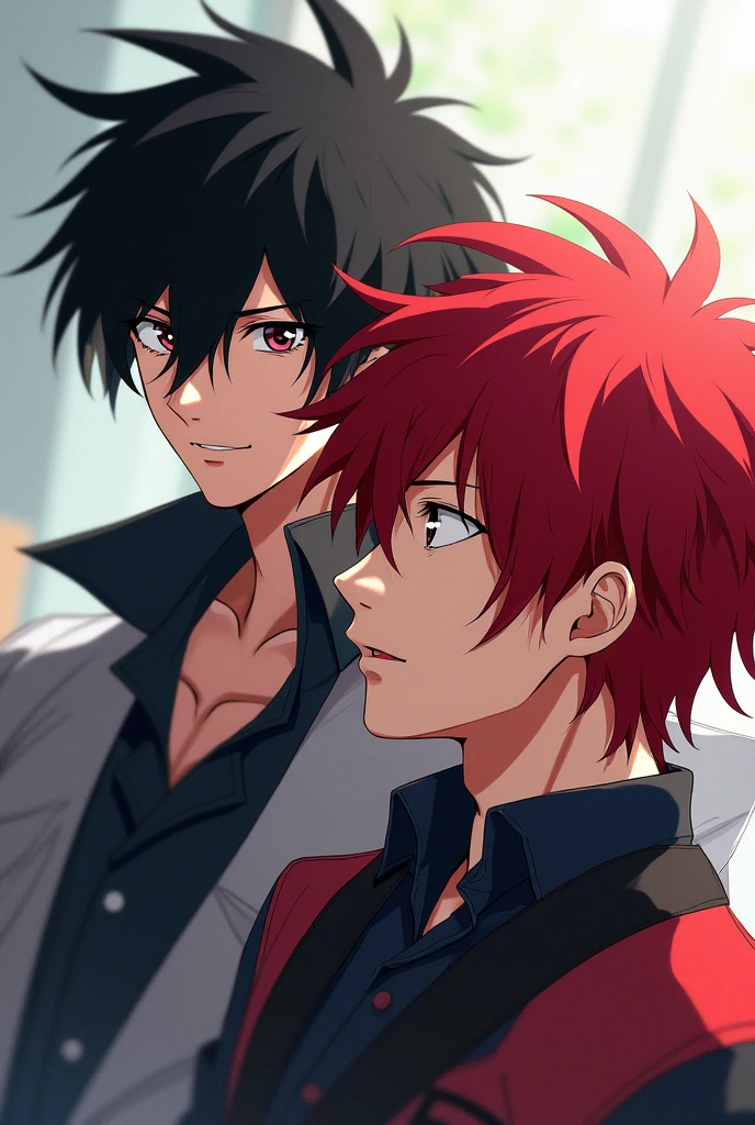 Two men anime, one has black hair and the other is redheaded


