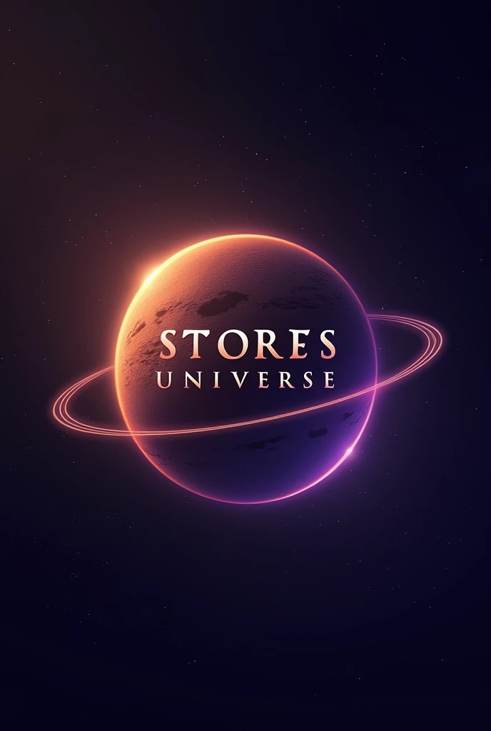 Create logo of Stories Universe, that has world and the stories universe is written on it , STORIES UNIVERSE written on Mars planet in slide way, make it simple in brown and purple neon color , in that picture add stories universe in capital letter as logo, make it more classy and vibrant , write stories universe in all capital letter