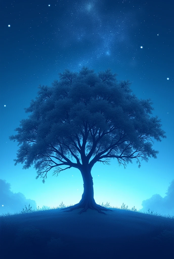 starry Night, with a light blue tone and a tree in the middle