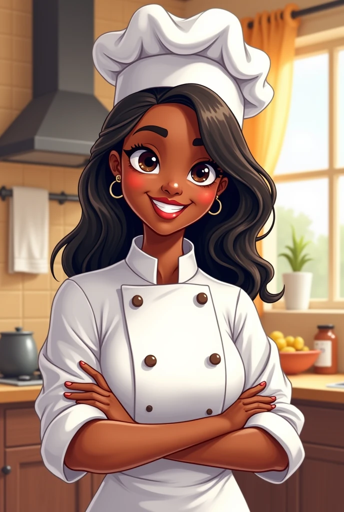 A black cook with straight hair in a cartoon
