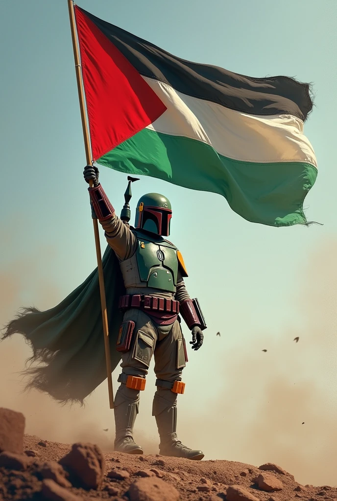 Mandalorian 
 fet wave the Palestinese flag
