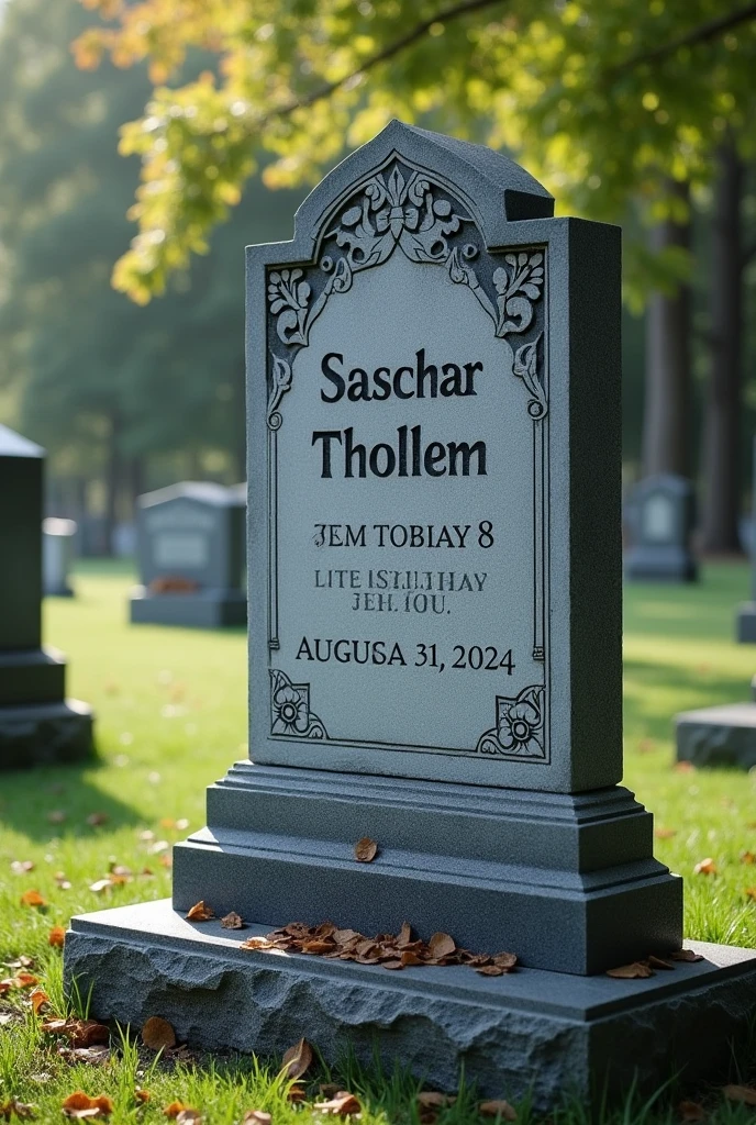 A gravestone with the name sascha tholen born on 08.01.1993 and died on 31.08.2024