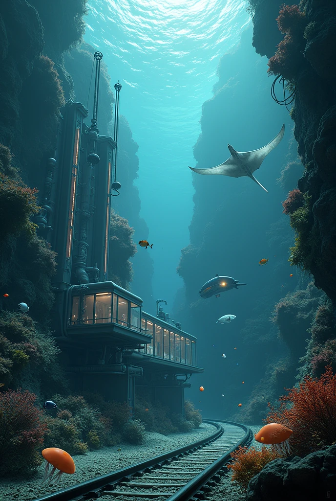 A train station, in the deep sea.