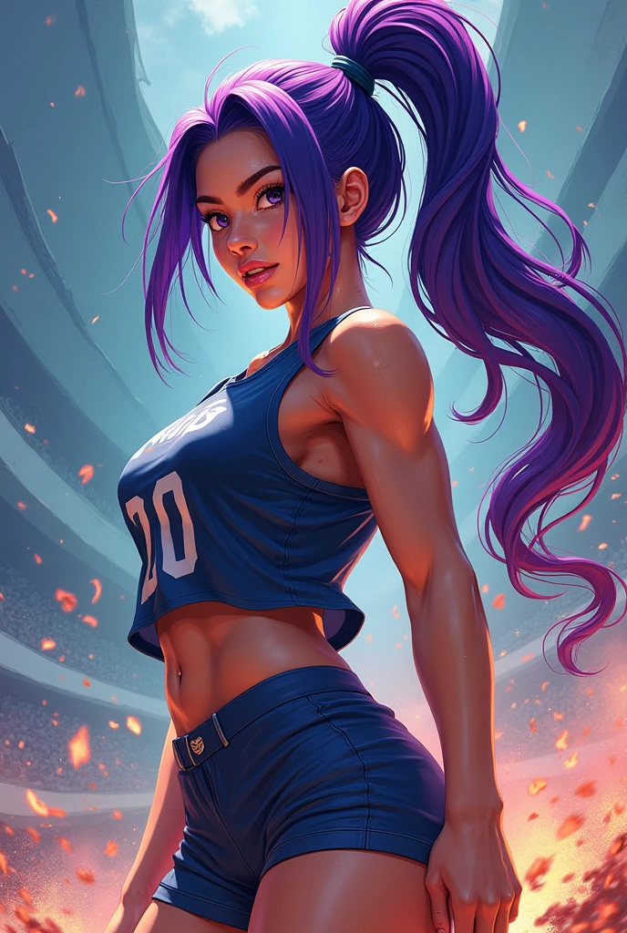 Bluelock style, female gender, purple hair color and volleyball player