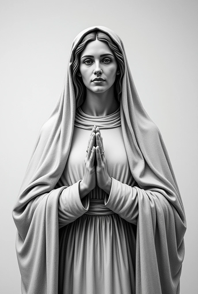 Image of our Aparecida drawn in pencil on the wall in black and white