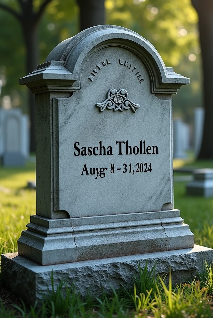 A gravestone with the name sascha tholen born on 08.01.1993 and died on 31.08.2024