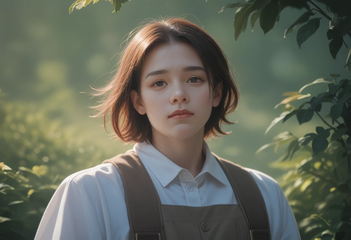 Capture an intimate long shot of the subject against a natural backdrop, cinematic depth, Leverage the 8K resolution for ultra-high detail in facial expressions and surrounding elements, Employ subtle pastel hues to evoke a sense of elegance,