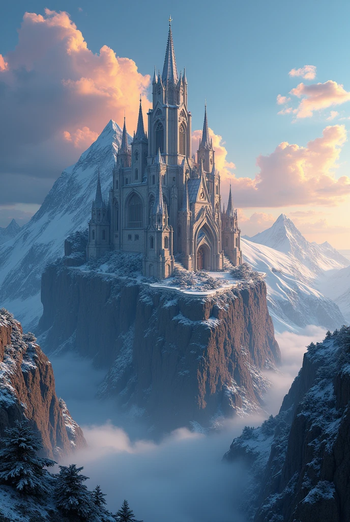 arafed image of a church on a mountain with a sky background, 4k highly detailed digital art, by Alexander Kucharsky, detailed fantasy digital art, beautiful 3 d concept art, rolands zilvinskis 3d render art, 3 d epic illustrations, highly detailed fantasy art, fantasy architecture, matte painting in fantasy style, realistic fantasy render
