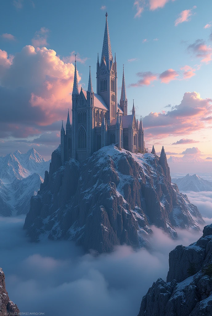 arafed image of a church on a mountain with a sky background, 4k highly detailed digital art, by Alexander Kucharsky, detailed fantasy digital art, beautiful 3 d concept art, rolands zilvinskis 3d render art, 3 d epic illustrations, highly detailed fantasy art, fantasy architecture, matte painting in fantasy style, realistic fantasy render