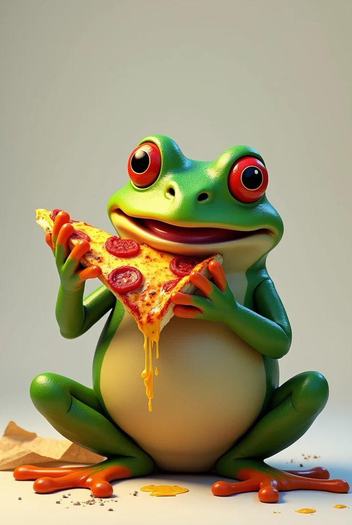 create an image of a frog eating pizza