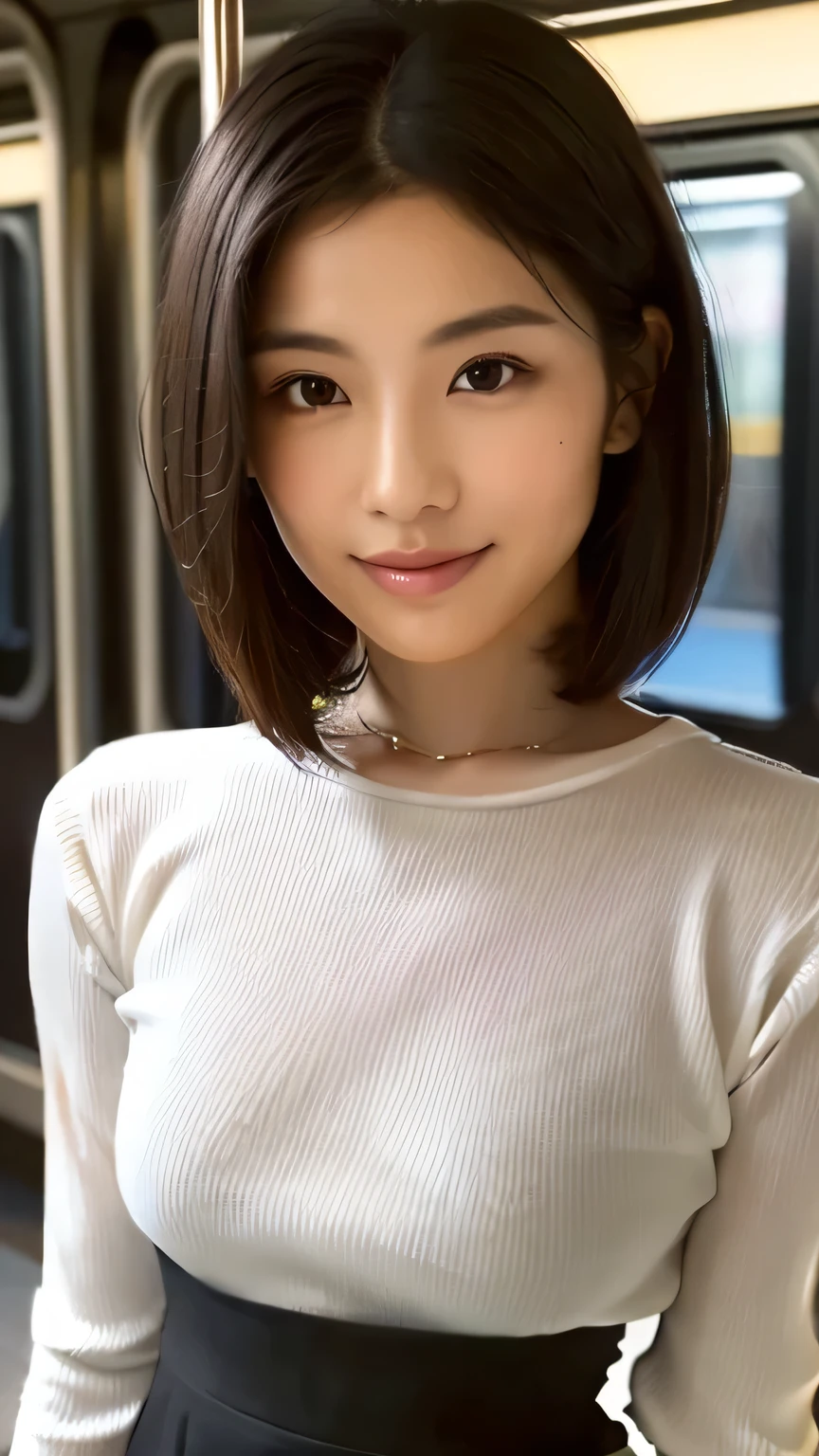 Long sleeve black blouse、Bob Hair、Upper Body