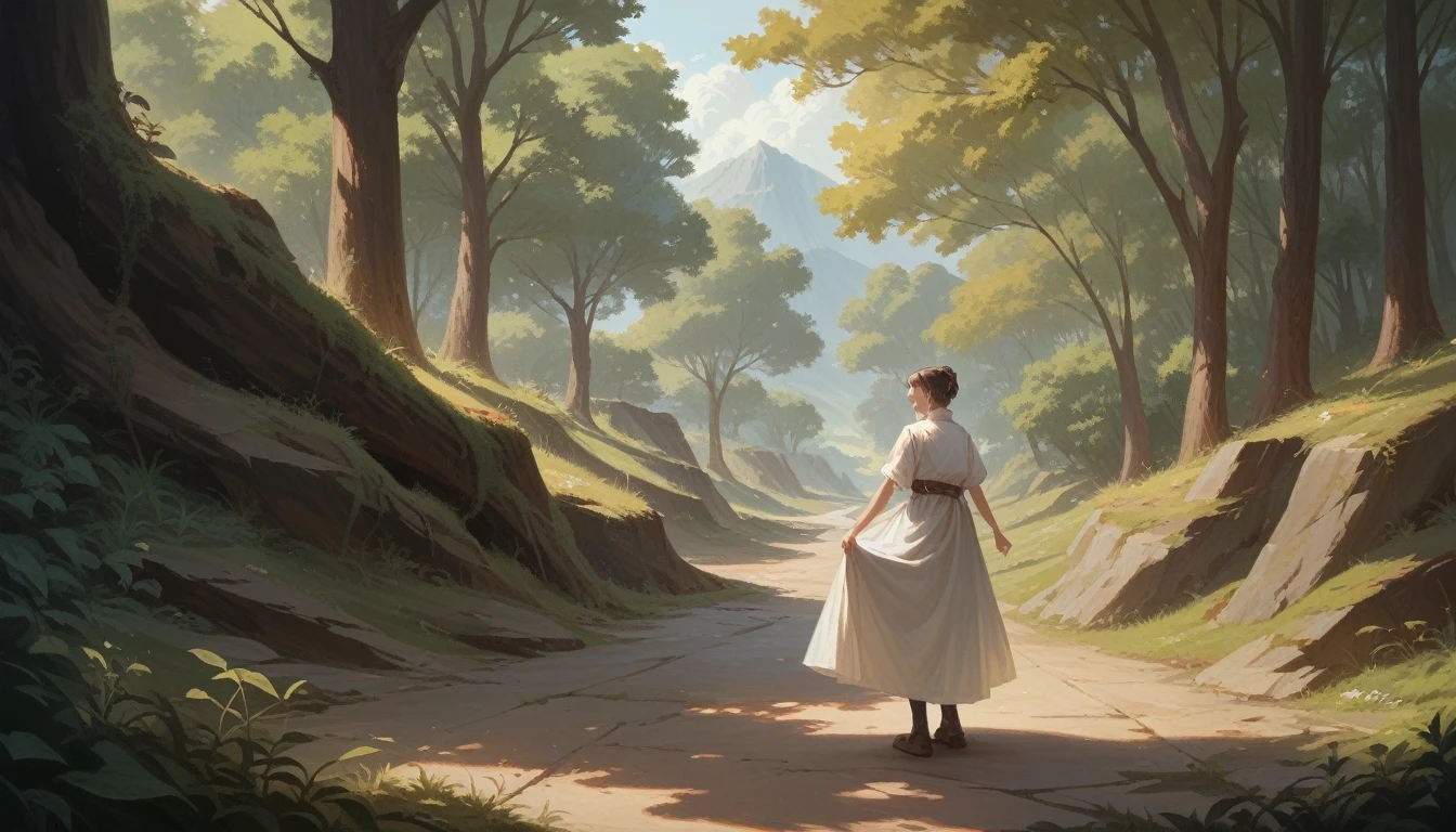 Capture an intimate long shot of the subject against a natural backdrop, cinematic depth, Leverage the 8K resolution for ultra-high detail in facial expressions and surrounding elements, Employ subtle pastel hues to evoke a sense of elegance,