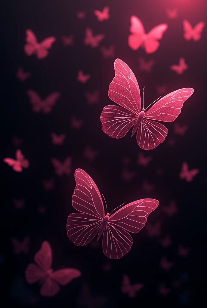 Black background with various designs of butterflies of different sizes in dark pink 