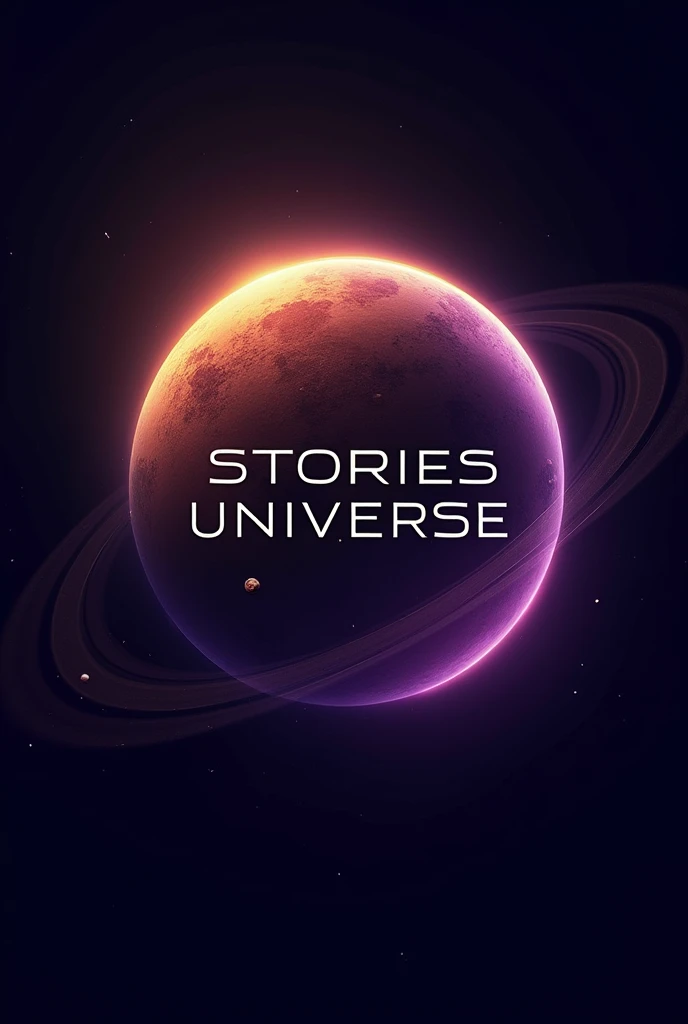 Create logo of Stories Universe, that has world and the stories universe is written on it , STORIES UNIVERSE written on Mars planet in slide way, make it simple in brown and purple neon color , in that picture add stories universe in capital letter as logo, make it more classy and vibrant , write stories universe in all capital letter