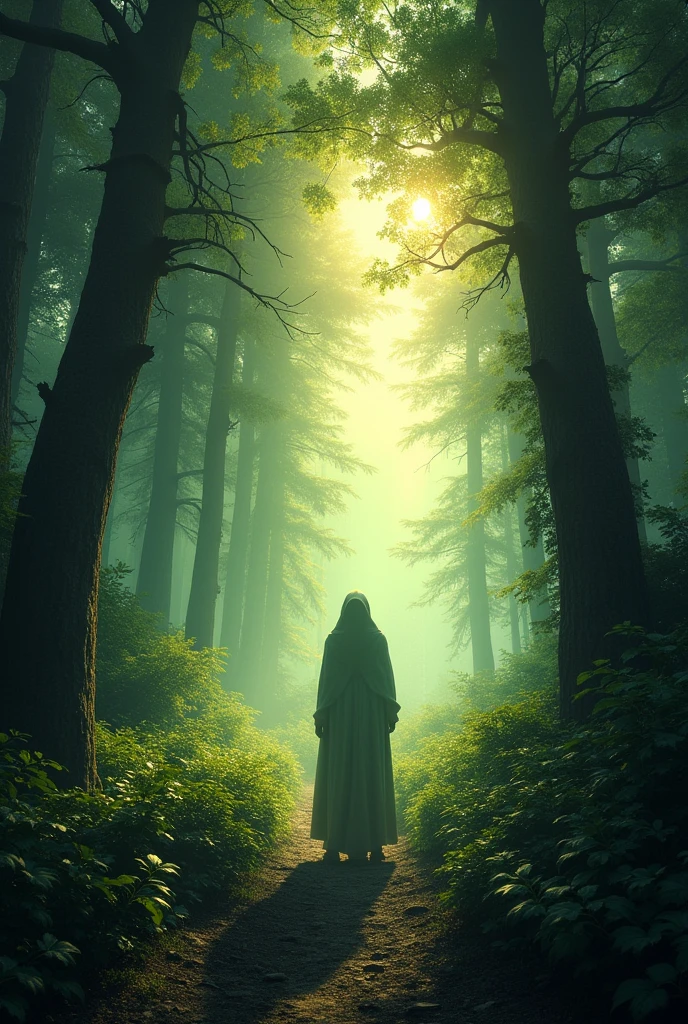 an image of a forest, yesterday there is a silhouette of a person, but that person will not show up