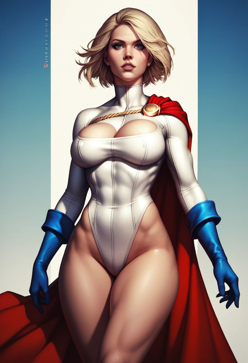 Power girl, detailed eyes, detailed lips, detailed face, upper thighs