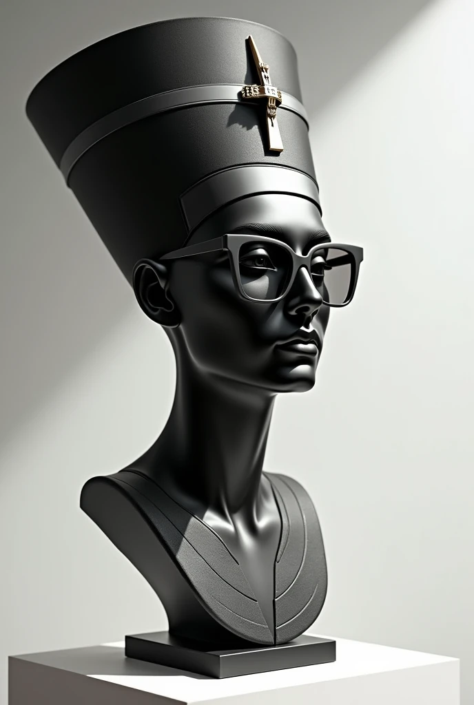 Make a reinterpretation of Nefertiti&#39;s bust but put a cap and glasses on it