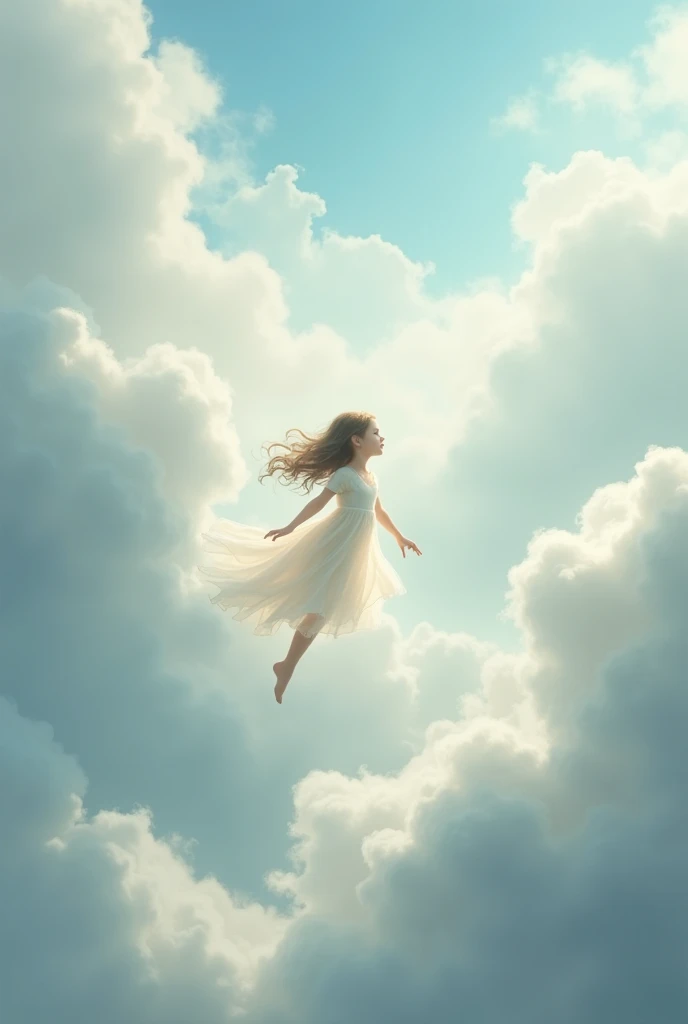 Create a wallpaper for a girl floating in the clouds
