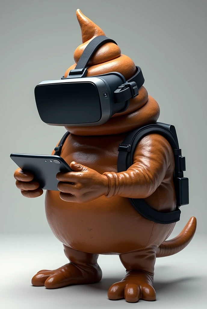 A Living Poop Gamer Playing a Game on the Phone with Realistic Headset