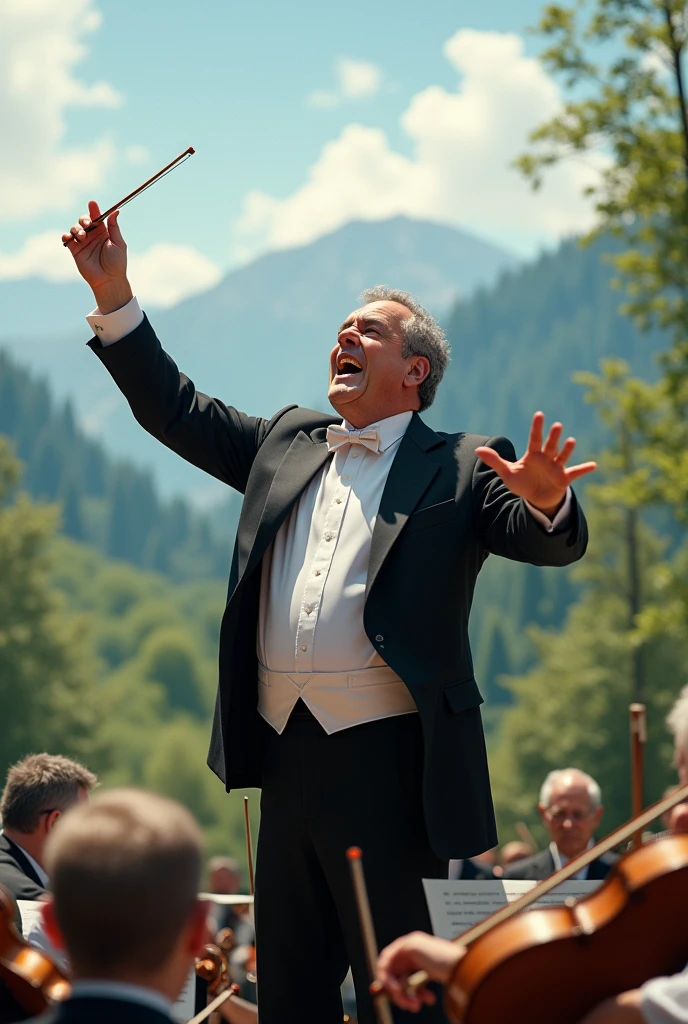 (photorealism:1.2), Conductor, Active gesture of the director, nice landscape