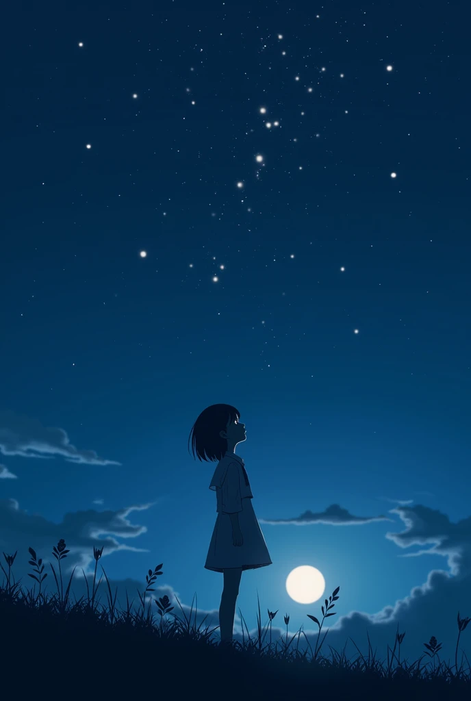 Create a screen where for a girl of a girl contemplating the.night and the stars