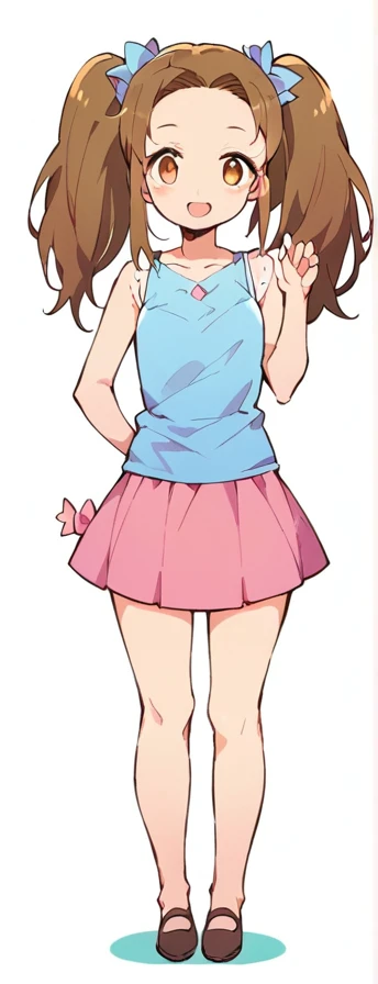 a cartoon girl in a pink skirt and a blue top, wearing a tanktop and skirt, anime girl named lucy, an anime girl, anime girl wearing a black dress, cute anime waifu in a nice dress, in dress, anime full body illustration, young anime girl, cute anime girl, !!full body portrait!!, ecchi anime style
