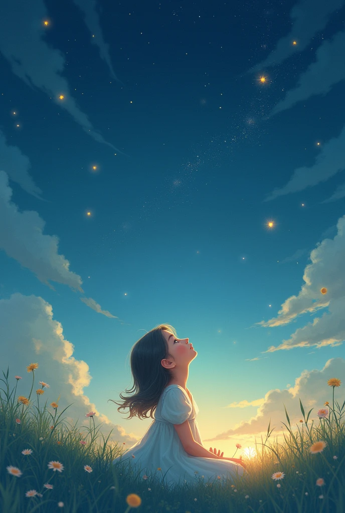 The following scenes are depicted using a chibi girl doll.(Photorealistic、Looking up at the stars in the night sky、hat、smile、Cute Shoes、Shoot from the side)