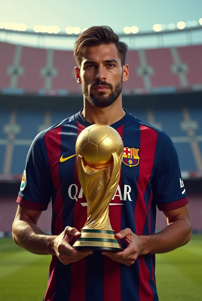 One of Raphina, the Barcelona player, with the Golden Ball in his hand 