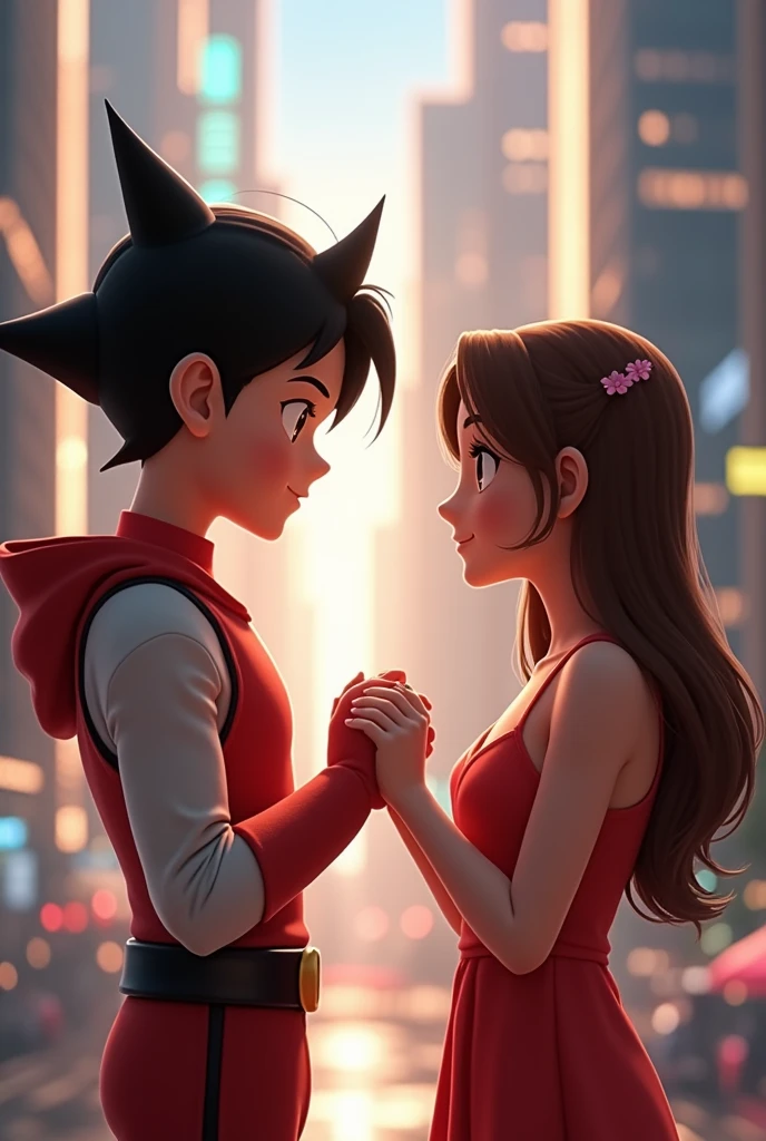the character toby tenma from the film astro boy. Toby tenma holdings his girlfriends hand