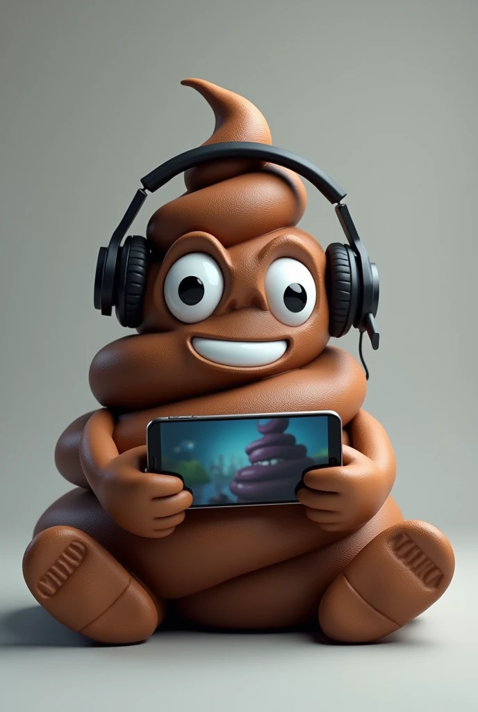 A Very Realistic Living Poop Gamer Playing a Game on Phone with Headset