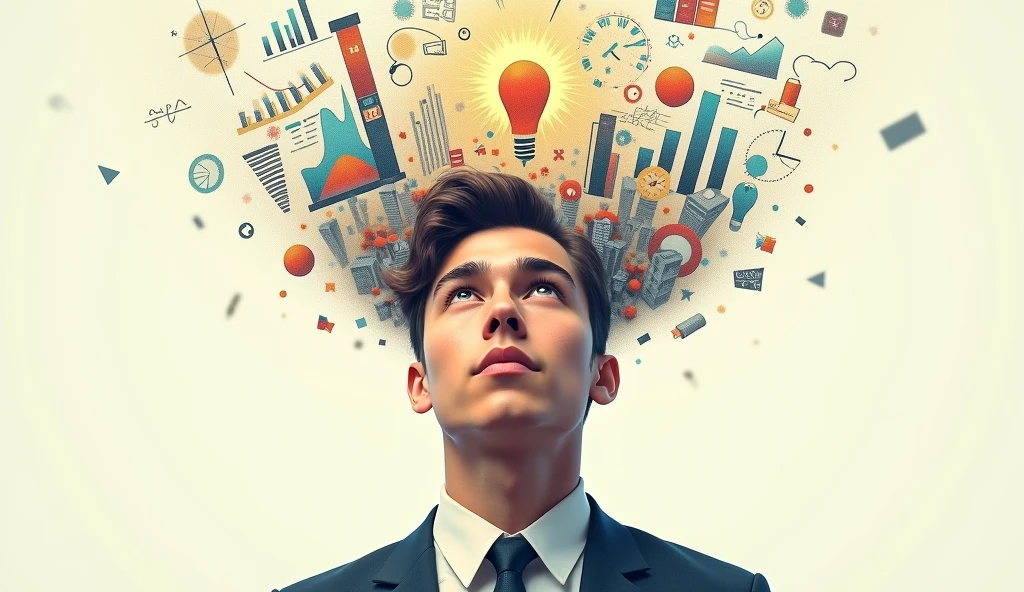 A guy whose brain is empty and business ideas are coming out of it