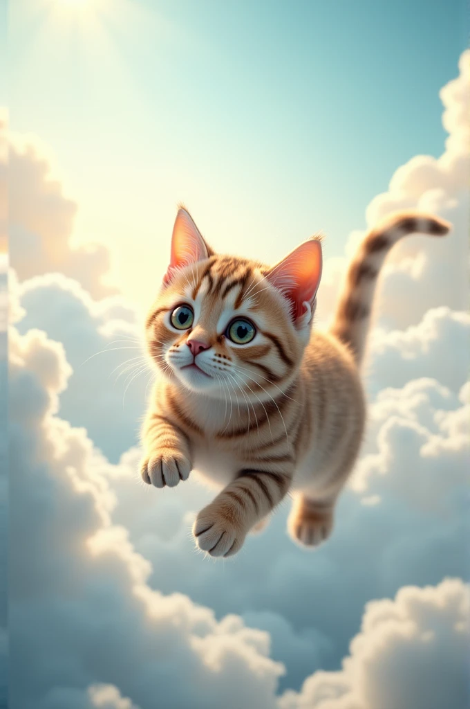 My brown tabby cat in the sky between clouds