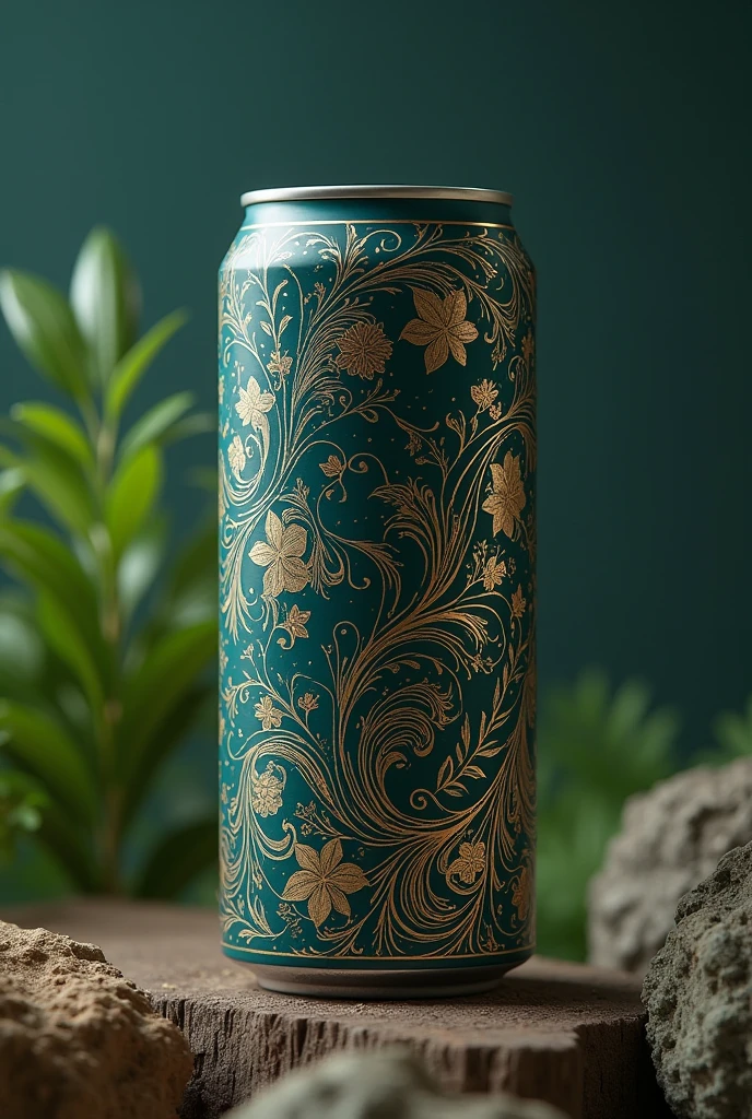 Canned drink with a design inspired by the artistic movement of romanticism