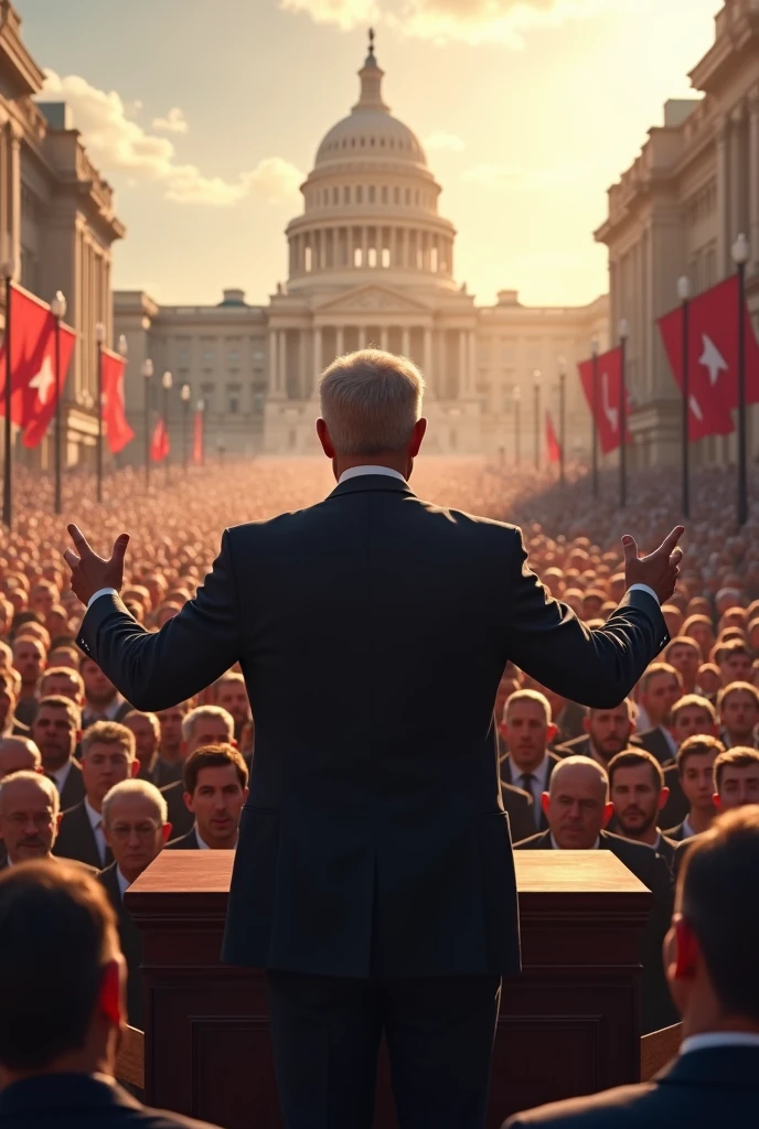 Man giving a big speech outdoors 