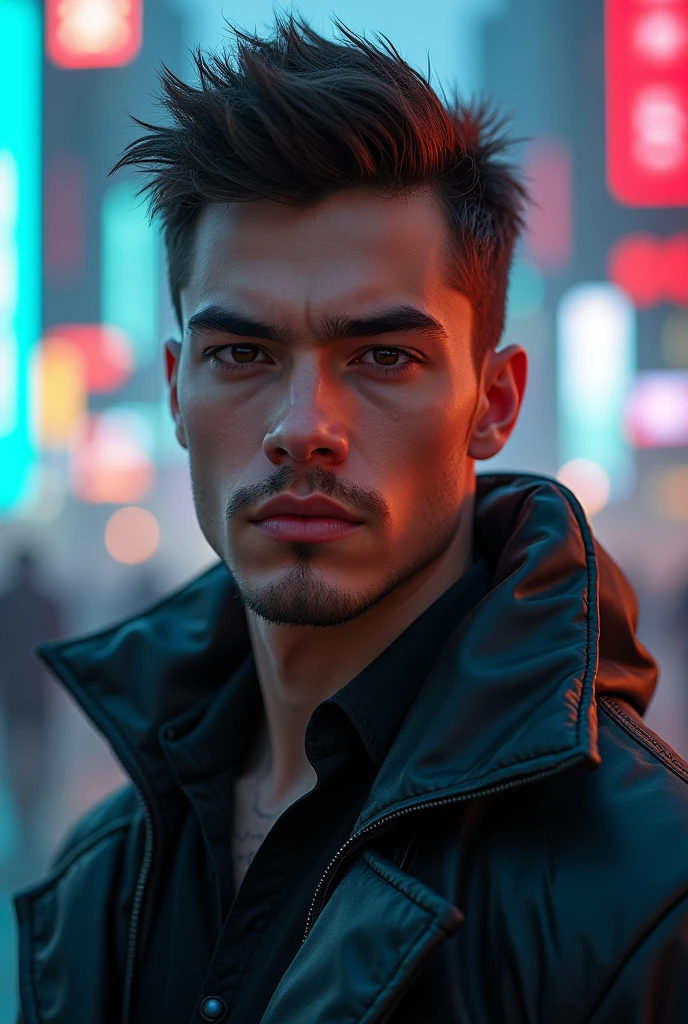 Change background cyberpunk handsome boy realistic face