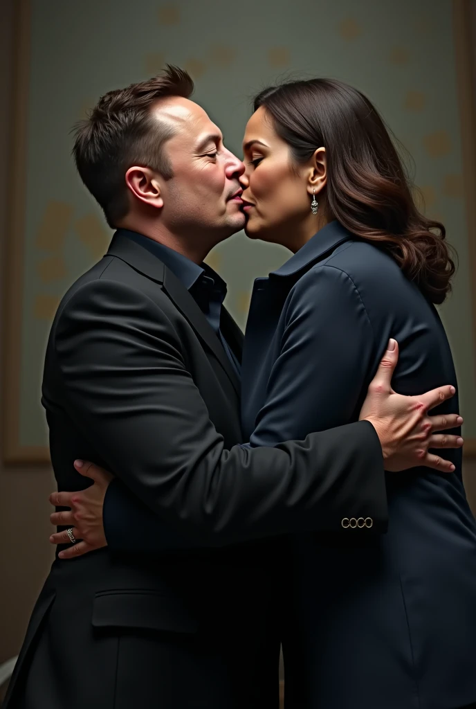 create an image of elon musk kissing minister alexandre de moraes on the mouth
